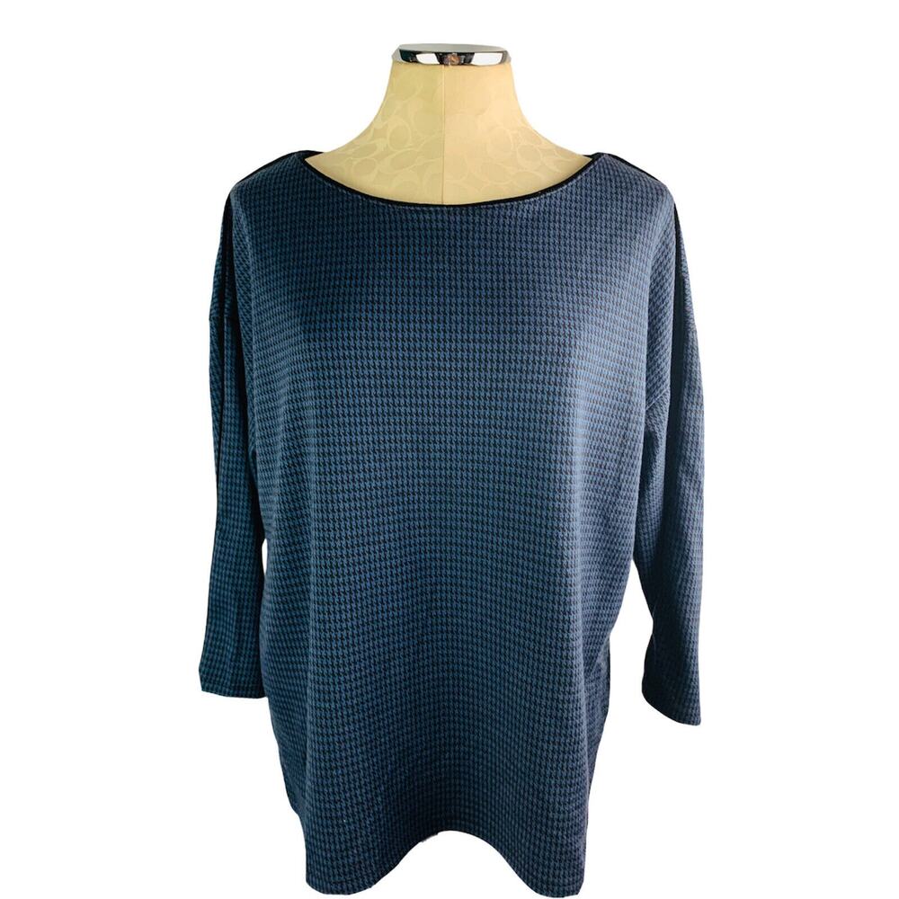 Size 12 M & S Collection Women's Navy Blue and Black Houndstooth Pullover Top